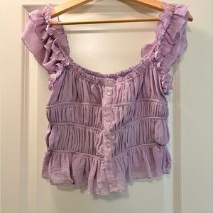 Lush Ruffle Sleeve Smocked Button-Front Tank Top - Lavender